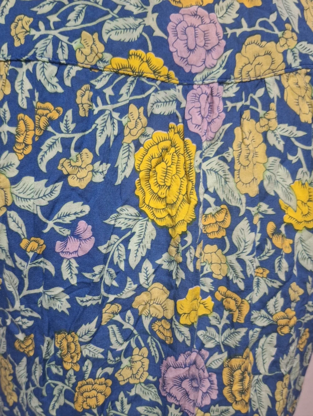 Sea Lustre Floral Blue Purple Yellow Short Sleeve Waist Tie V-Neck Mini Dress - Picture 5 of 7